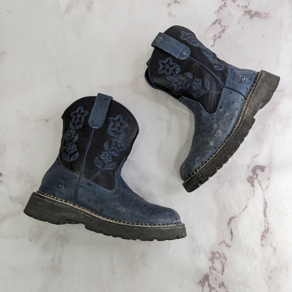 Roper Boots Womens 6 Blue Black Ostrich Leather Western Cowboy Floral - Picture 11 of 11